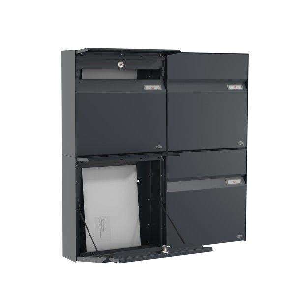 RENZ Briefkasten Erwin Anthrazitgrau mit NS92 Namensschild 4-Teilig