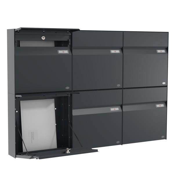 RENZ Briefkasten Erwin Anthrazitgrau mit NS92 Namensschild 6-Teilig