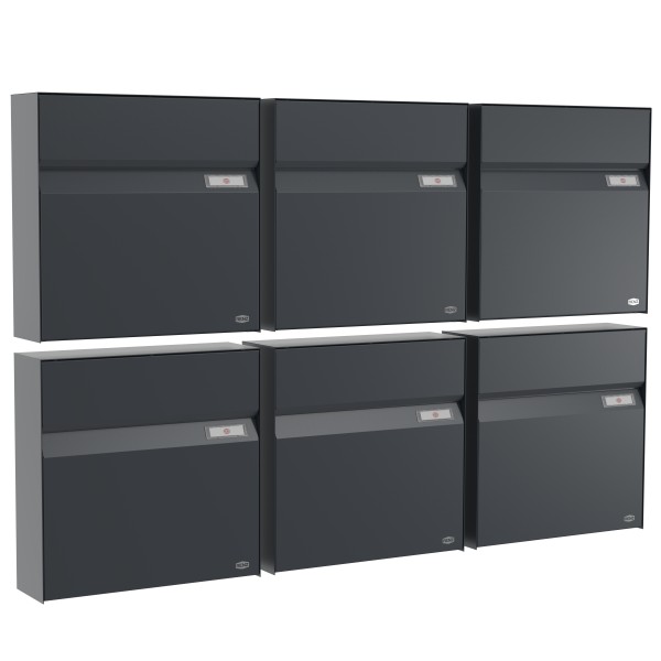 RENZ Briefkasten Erwin Anthrazitgrau mit NS92 Namensschild 6-Teilig