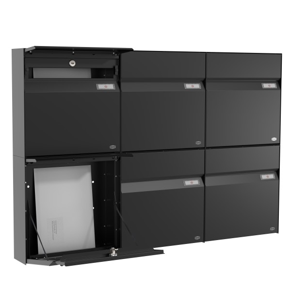 RENZ Briefkasten Erwin Tiefschwarz mit NS92 Namensschild 6-Teilig