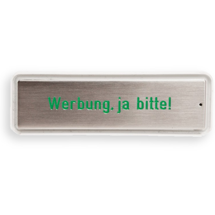 RSA2 Edelstahl Namensschild (mit Gehäuse) Werbung ja