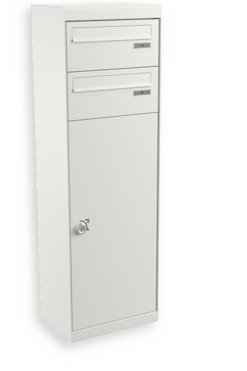 RENZ QUBO L mit zwei Briefkästen (gerades Dach, Entnahme von hinten), Verkehrsweiß