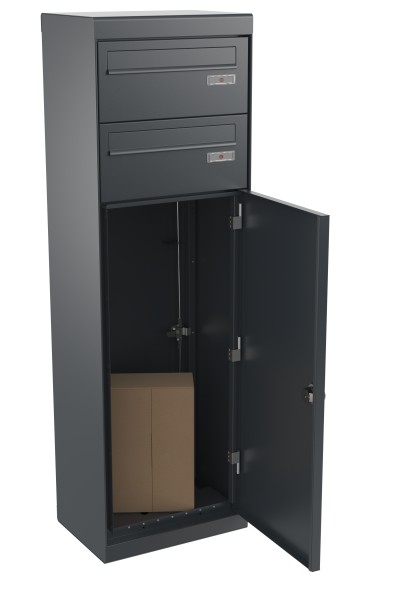 RENZ QUBO L mit zwei Briefkästen (gerades Dach, Entnahme von hinten), Anthrazit