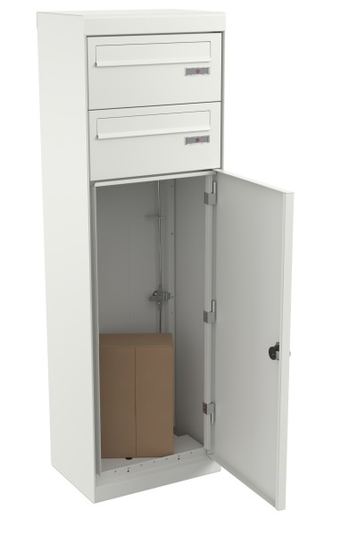 RENZ QUBO L mit zwei Briefkästen (gerades Dach, Entnahme von hinten), Verkehrsweiß