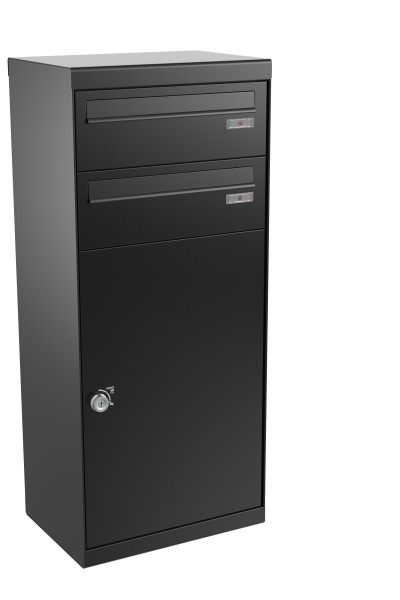 RENZ QUBO XL mit zwei Briefkästen (gerades Dach, Entnahme von hinten), Tiefschwarz