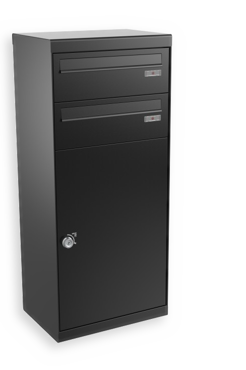 RENZ QUBO XL mit zwei Briefkästen (gerades Dach, Entnahme von hinten), Tiefschwarz