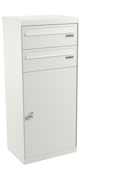 RENZ QUBO XL mit zwei Briefkästen (gerades Dach, Entnahme von hinten), Verkehrsweiß