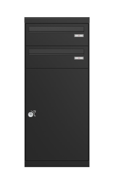 RENZ QUBO XL mit zwei Briefkästen (gerades Dach, Entnahme von hinten), Tiefschwarz