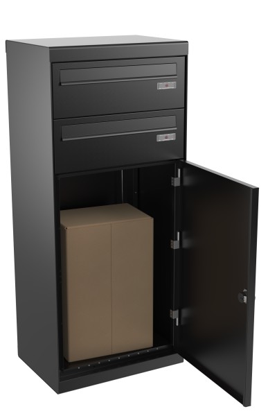 RENZ QUBO XL mit zwei Briefkästen (gerades Dach, Entnahme von hinten), Tiefschwarz