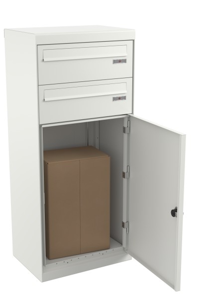 RENZ QUBO XL mit zwei Briefkästen (gerades Dach, Entnahme von hinten), Verkehrsweiß