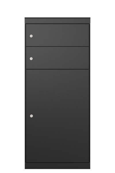 RENZ QUBO XL mit zwei Briefkästen (gerades Dach, Entnahme von hinten), Tiefschwarz