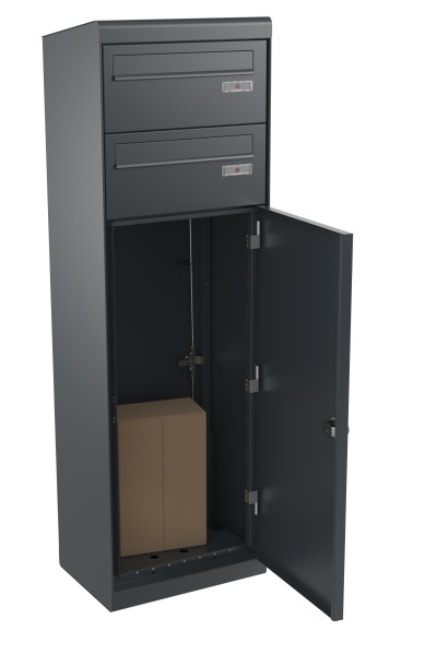 RENZ QUBO L mit zwei Briefkästen (schräges Dach, Entnahme von hinten), Anthrazit