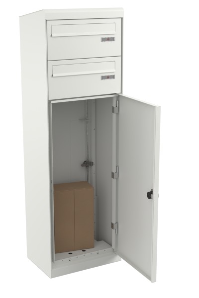 RENZ QUBO L mit zwei Briefkästen (schräges Dach, Entnahme von hinten), Verkehrsweiß