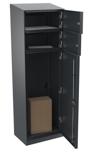 RENZ QUBO L mit zwei Briefkästen (schräges Dach, Entnahme von hinten), Anthrazit