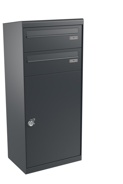 RENZ QUBO XL mit zwei Briefkästen (schräges Dach, Entnahme von hinten), Anthrazit