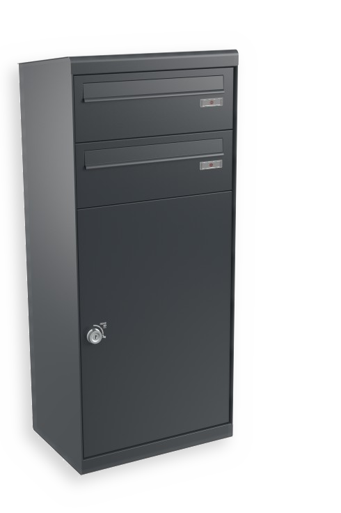 RENZ QUBO XL mit zwei Briefkästen (schräges Dach, Entnahme von hinten), Anthrazit