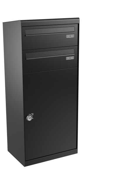 RENZ QUBO XL mit zwei Briefkästen (schräges Dach, Entnahme von hinten), Tiefschwarz