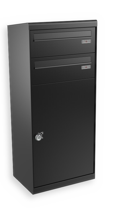 RENZ QUBO XL mit zwei Briefkästen (schräges Dach, Entnahme von hinten), Tiefschwarz
