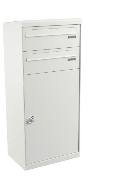 RENZ QUBO XL mit zwei Briefkästen (schräges Dach, Entnahme von hinten), Verkehrsweiß