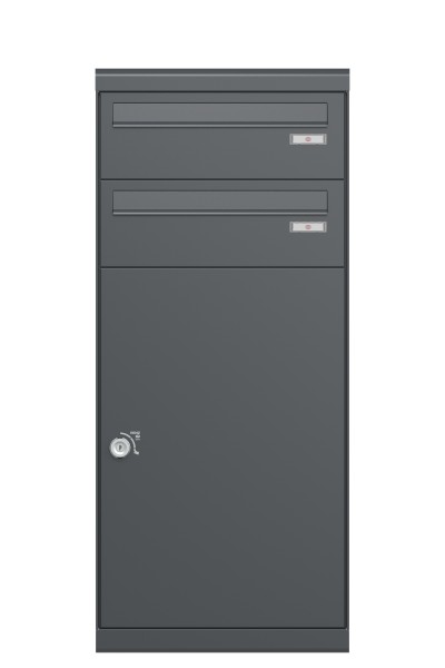 RENZ QUBO XL mit zwei Briefkästen (schräges Dach, Entnahme von hinten), Anthrazit