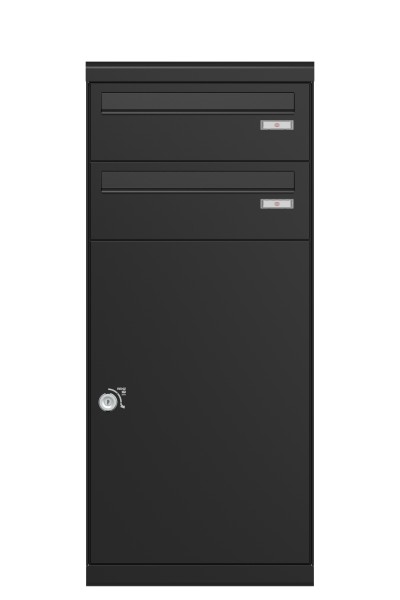 RENZ QUBO XL mit zwei Briefkästen (schräges Dach, Entnahme von hinten), Tiefschwarz