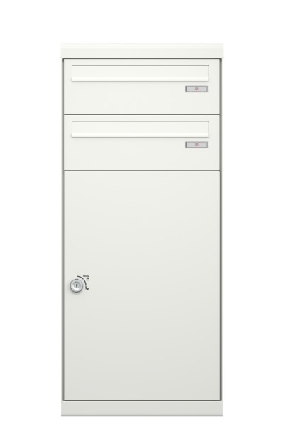 RENZ QUBO XL mit zwei Briefkästen (schräges Dach, Entnahme von hinten), Verkehrsweiß