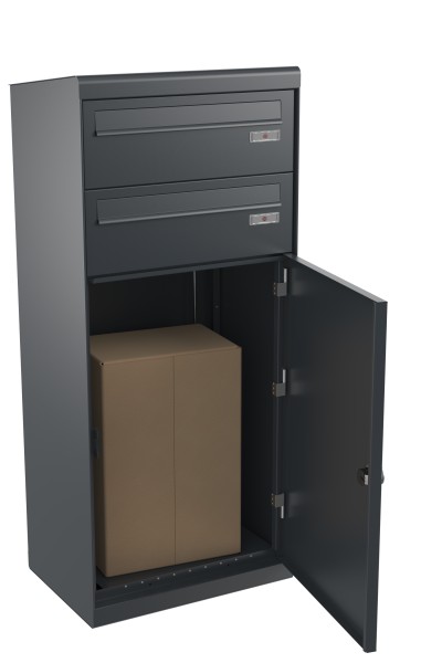 RENZ QUBO XL mit zwei Briefkästen (schräges Dach, Entnahme von hinten), Anthrazit