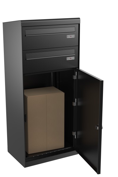 RENZ QUBO XL mit zwei Briefkästen (schräges Dach, Entnahme von hinten), Tiefschwarz