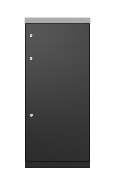 RENZ QUBO XL mit zwei Briefkästen (schräges Dach, Entnahme von hinten), Tiefschwarz