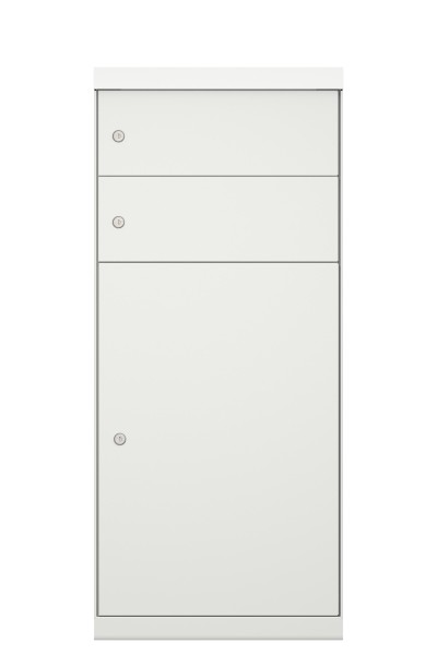 RENZ QUBO XL mit zwei Briefkästen (schräges Dach, Entnahme von hinten), Verkehrsweiß