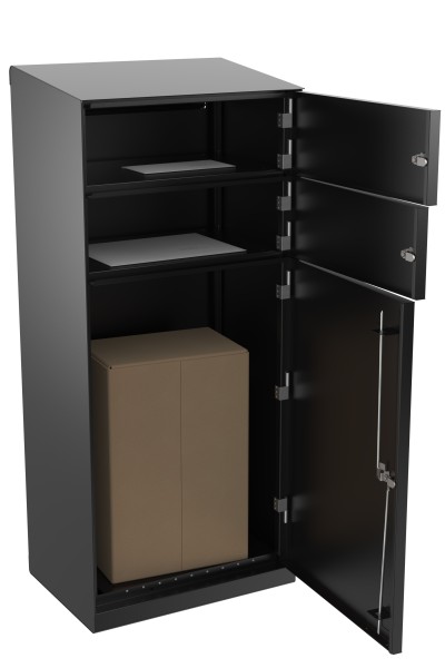 RENZ QUBO XL mit zwei Briefkästen (schräges Dach, Entnahme von hinten), Tiefschwarz