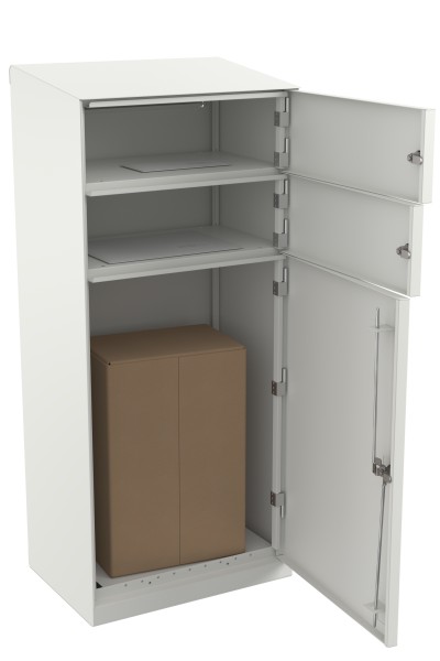 RENZ QUBO XL mit zwei Briefkästen (schräges Dach, Entnahme von hinten), Verkehrsweiß