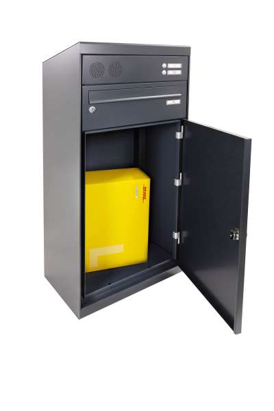 Qubo XL Paketbriefkasten mit Sprech-/Klingel, schräges Dach, Anthrazitgrau
