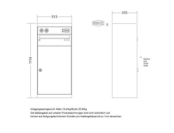 QUBO XL Paketbriefkasten mit Sprech-/Klingel, gerades Dach, Anthrazitgrau