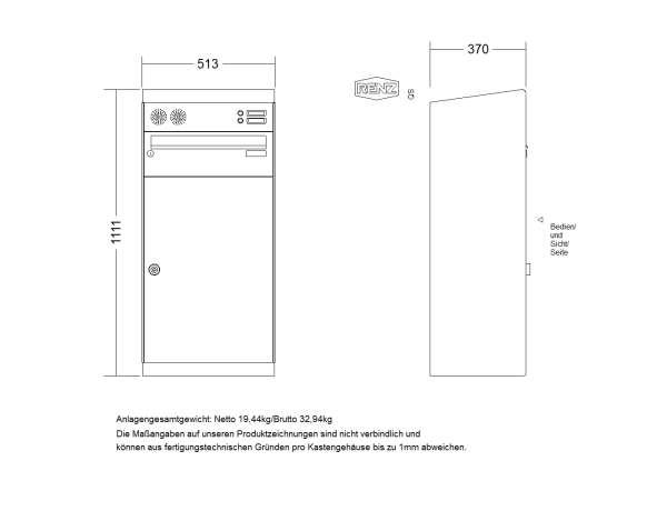Qubo XL Paketbriefkasten mit Sprech-/Klingel, schräges Dach, Anthrazitgrau