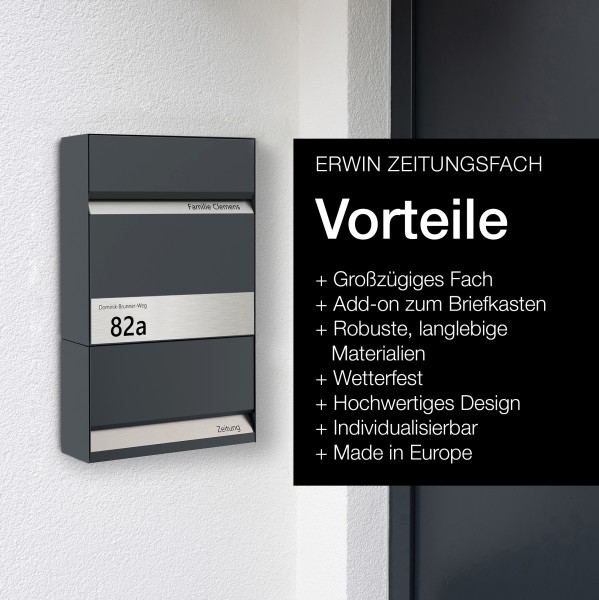 Erweiterung Zeitungsfach Briefkasten Erwin mit Edelstahlschild
