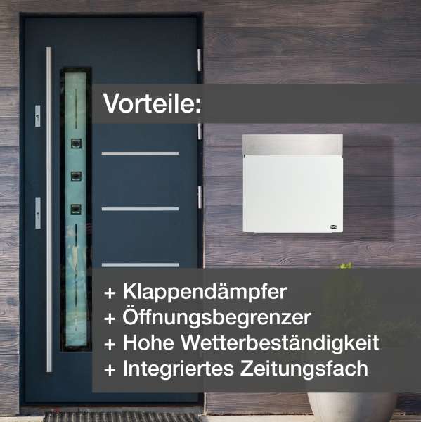 RENZ Skyline Briefkasten Cloud mit Zeitungsfach Verkehrsweiß (mit Namensschild)
